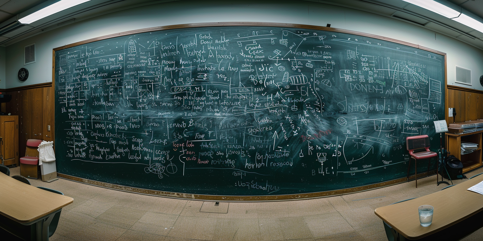 Cover photo for blog post, large chalk board with a complex math equation.